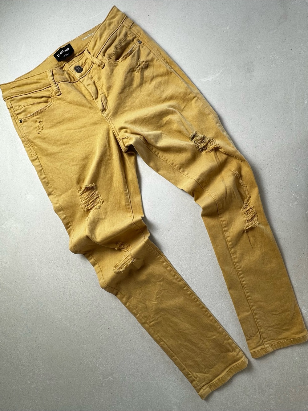 Authentic bebe Distressed Mustard Skinny Jeans